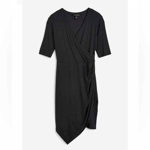 GOLDRAY BLaise Black Modal Ribbed 1/2 Sleeves Fitted Knit Versatile Dress NWT L - Picture 2 of 16